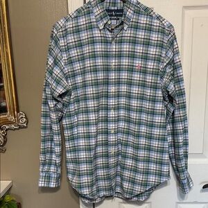 Ralph Lauren Blue and Green Plaid Pink Pony Button Down Shirt Size Medium